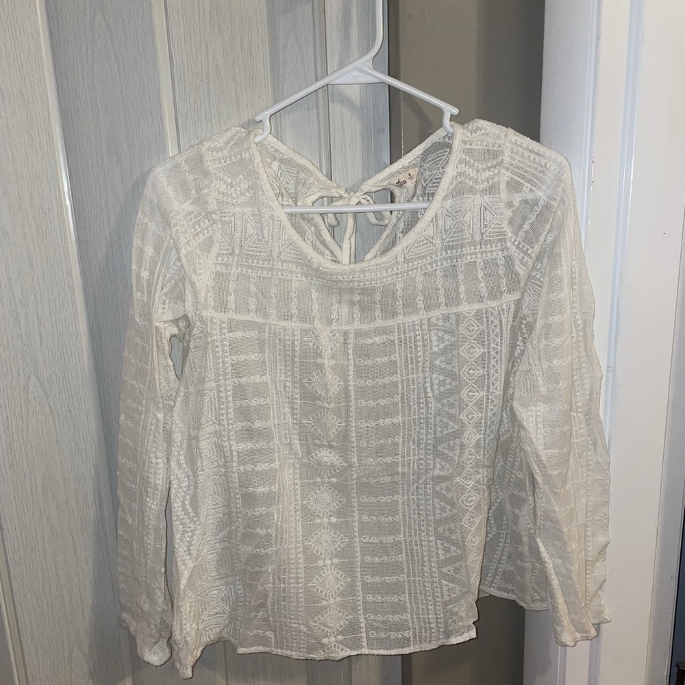 Off white sheer aztec long sleeve shirt from Hollister size medium
